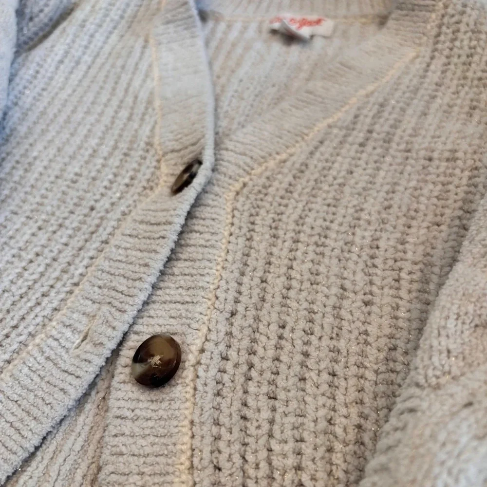 Cat & Jack Toddler Girls Cream Chenille Cable Knit Shimmer‎ Cardigan Sweater 3T